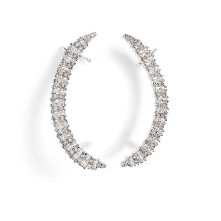 Crescent Zircon Ear Cuffs with S925 Silver Needle in White Gold Finish