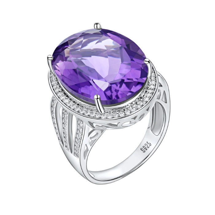Beautiful statement ring with amethyst in sterling silver 3