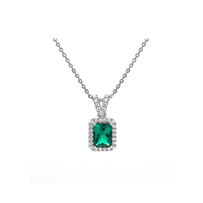 Classy pendant necklace with emerald birthstone - sterling silver 2