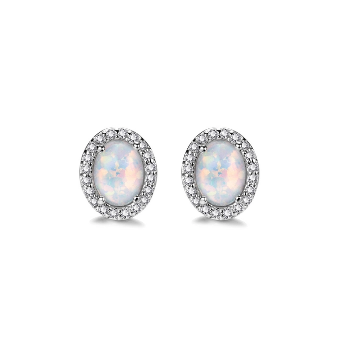 Elegant earrings in silver with opal birthstone and cubic zirconia 1
