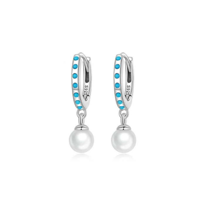 Elegant pearl drop earrings with turquoise birthstone 3