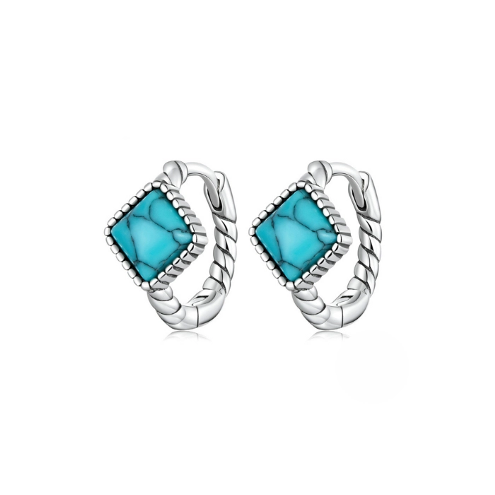 Fancy turquoise birthstone earrings in silver sterling 3