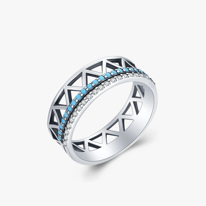 Geometrical statement ring with turquoise birthstone 1