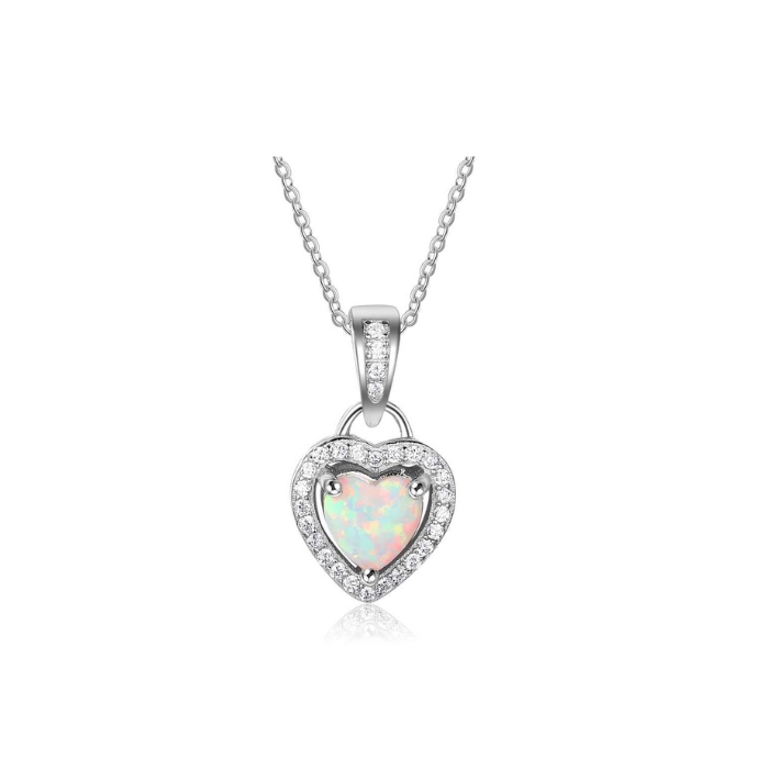 Heart shaped pendant necklace with opal birthstone 1