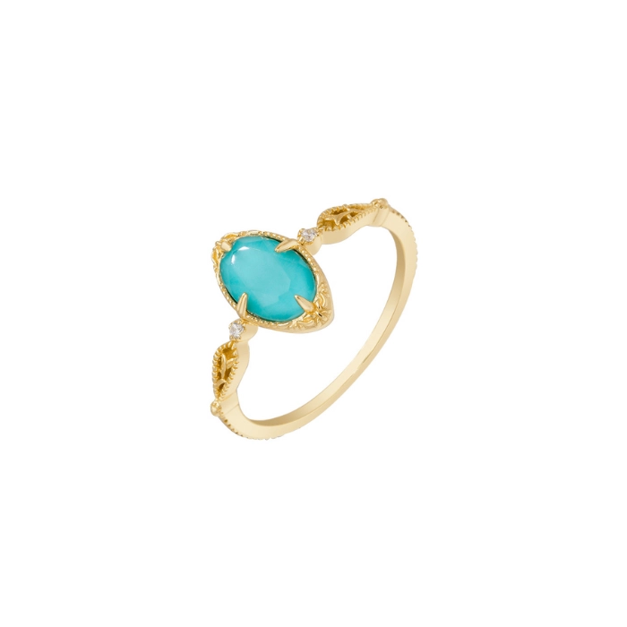 Oval shaped ring gold plated ring with turquoise birthstone 1