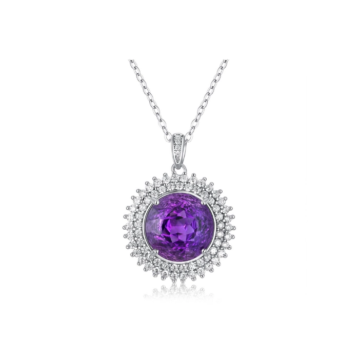 Round, elegant pendant necklace with amethyst birthstone 4