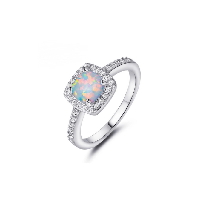 Shiny opal birthstone ring with cubic zirconia 1