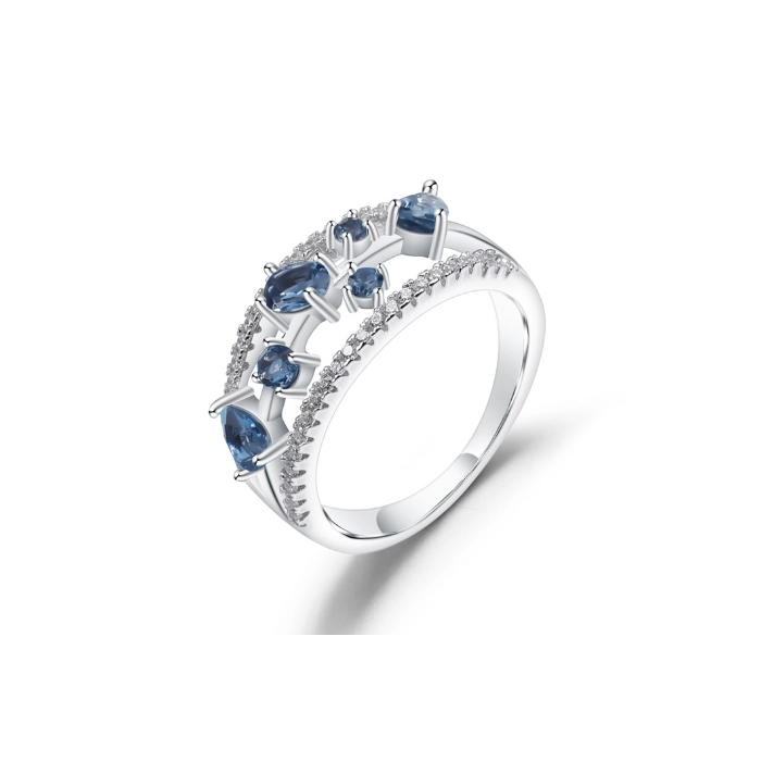 Sophisticated silver ring with blue topaz birthstone 1