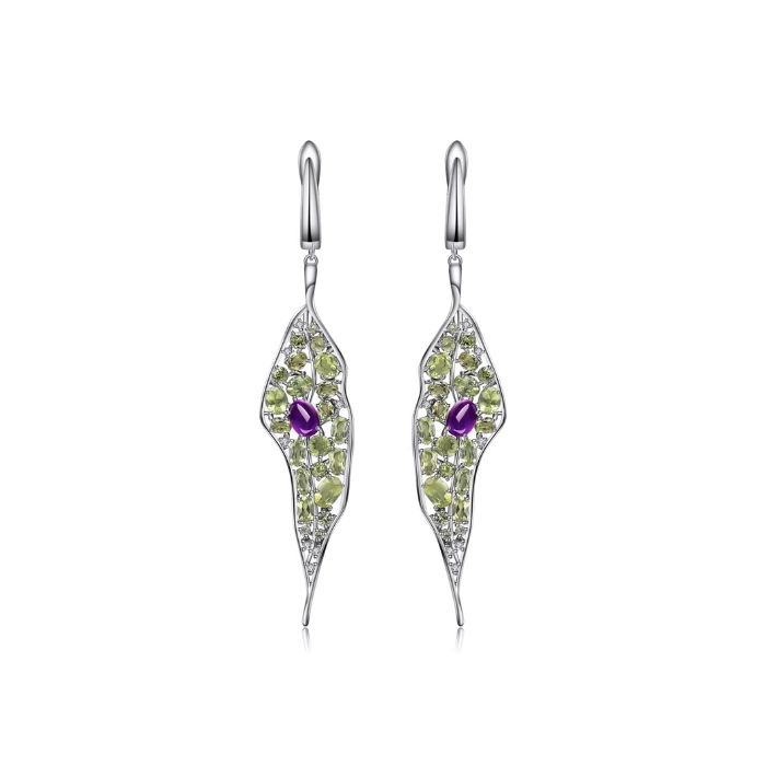Statement earrings with amethyst and peridot, sterling silver 2