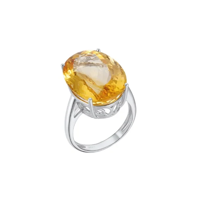 Statement ring in silver sterling with yellow topaz birthstone 1
