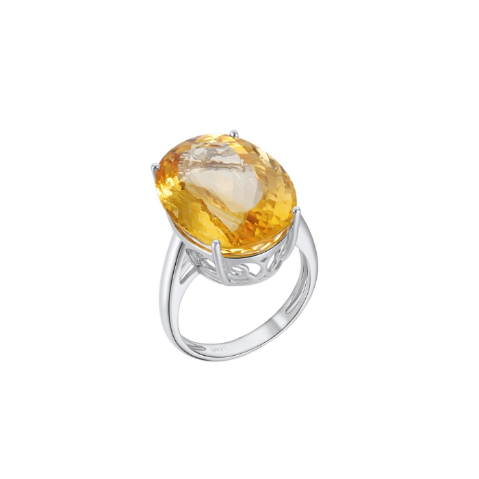 Statement ring in silver sterling with yellow topaz birthstone 1