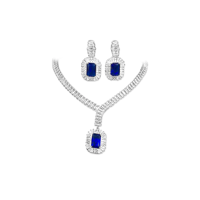Ultra sophisticated elegant necklace with synthese sapphire and cubic zirconia 2