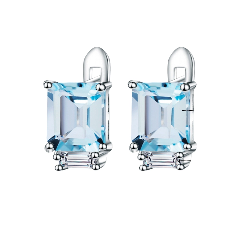 Classic Silver Earrings with Blue Topaz Birthstone - main