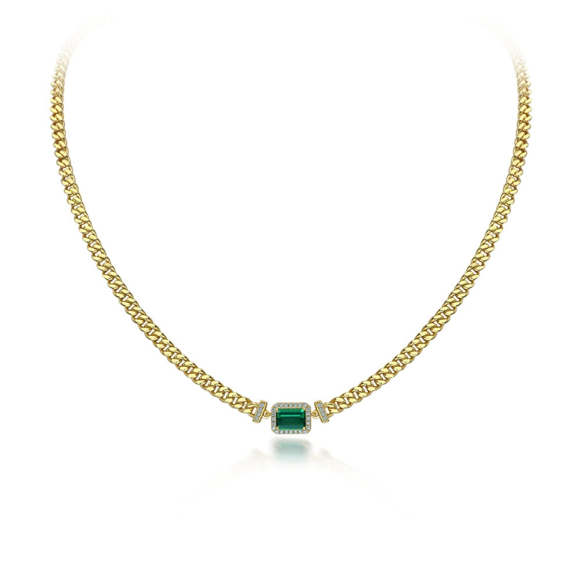 Classy Gold Plated Necklace with Natural Emerald Birthstone