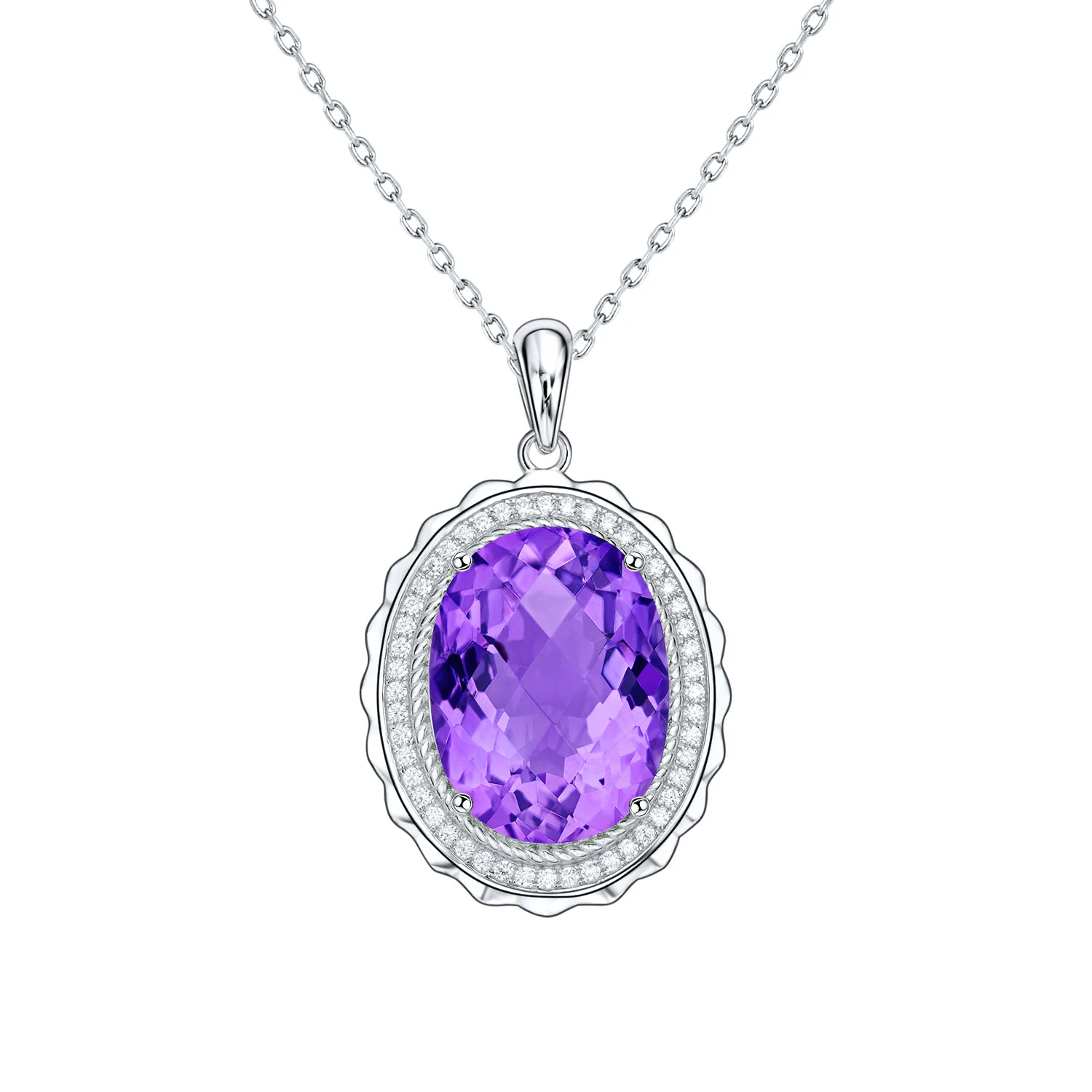 Elegant oval pendant necklace with amethyst birthstone - main