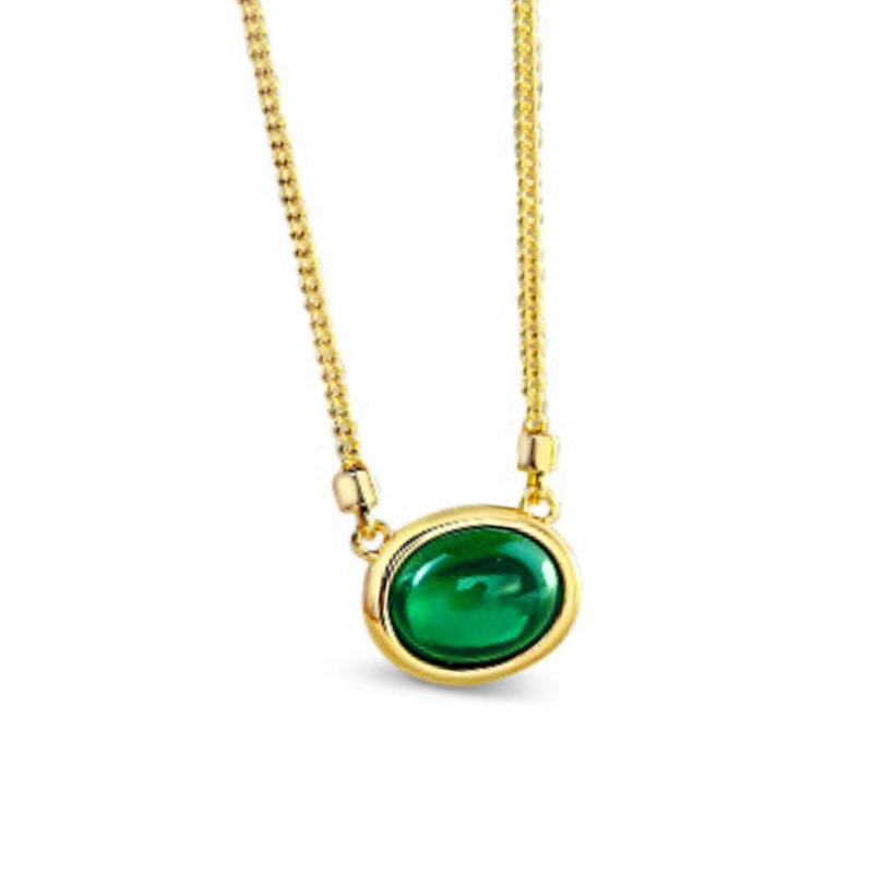Round emerald birthstone pendant necklace - main