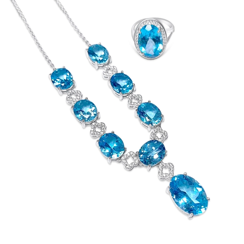 Statement Elegant Jewelry Set with Blue Topaz Birthstone - main product image