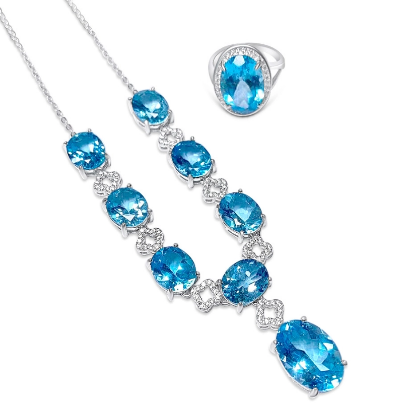 Statement, elegant jewelry set with blue topaz birthstone - main