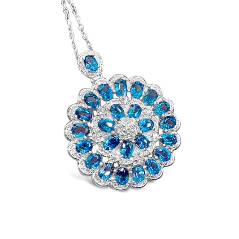Statement pendant necklace with blue topaz birthstone - main