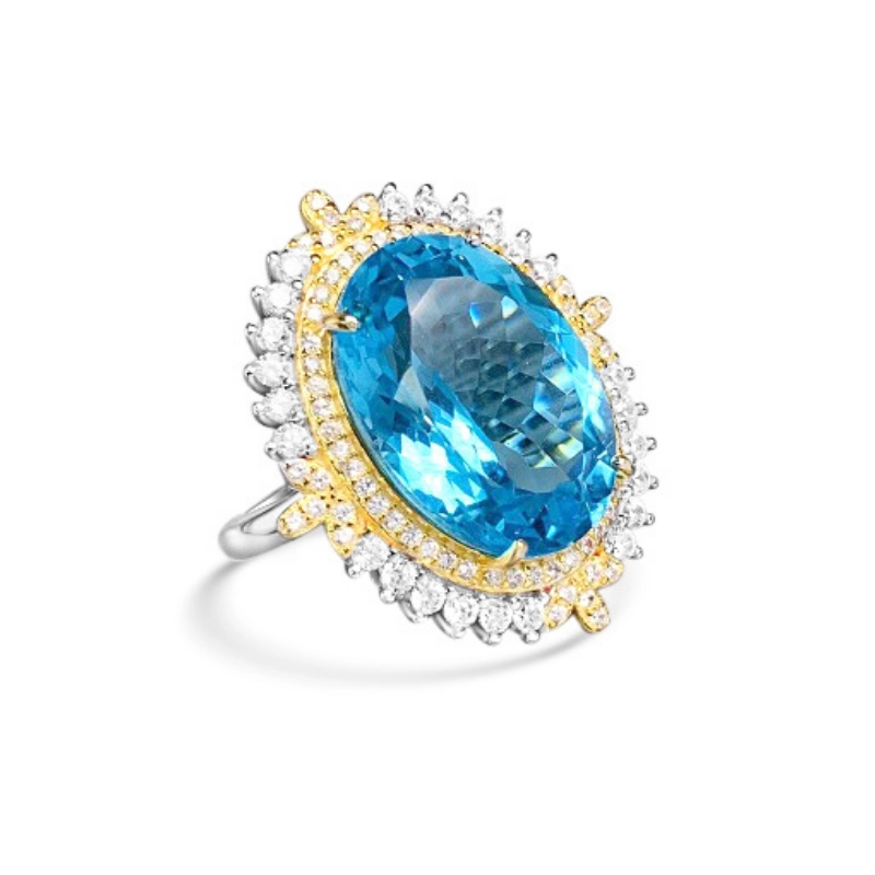 Statement ring in silver with blue topaz birthstone - main